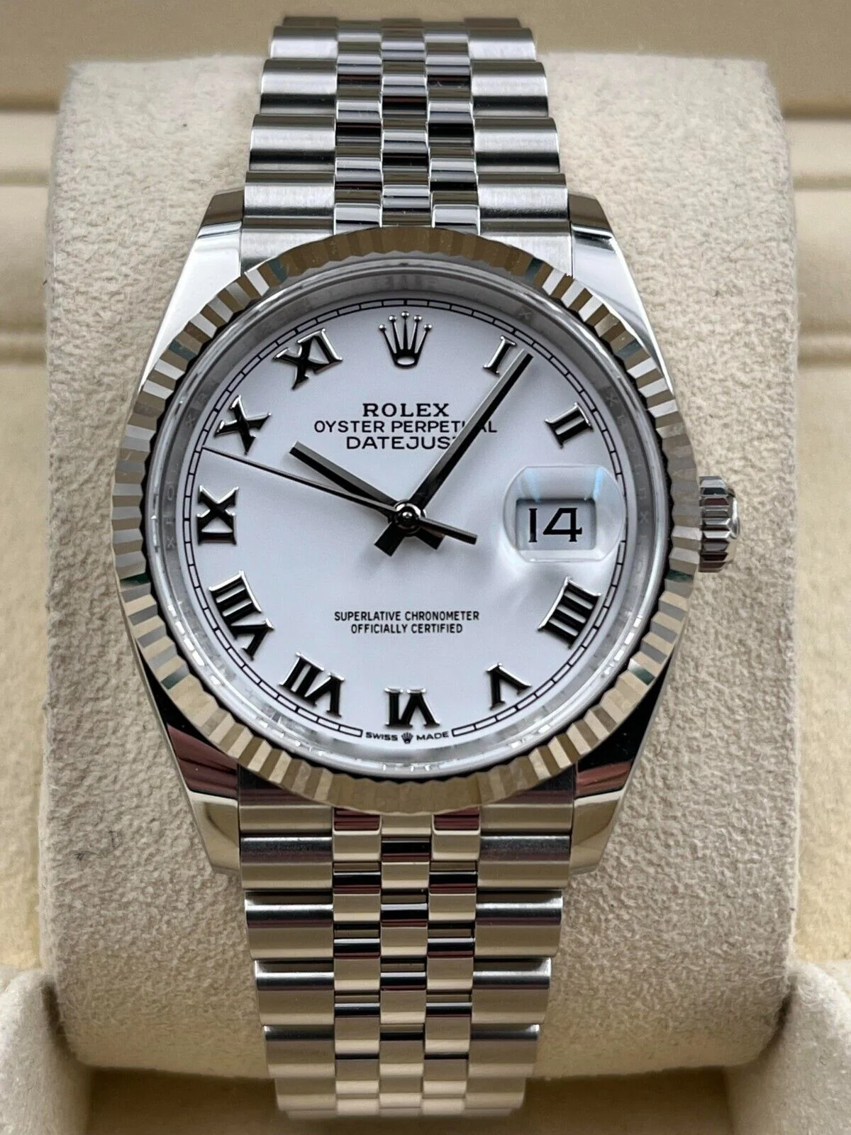 Rolex Datejust 36mm Fluted White Roman Dial Jubilee Bracelet 126234 Box & Papers 2025