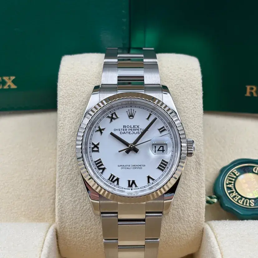 Rolex Datejust 36mm Fluted White Roman Dial Oyster Bracelet 126234 Box & Papers 2025