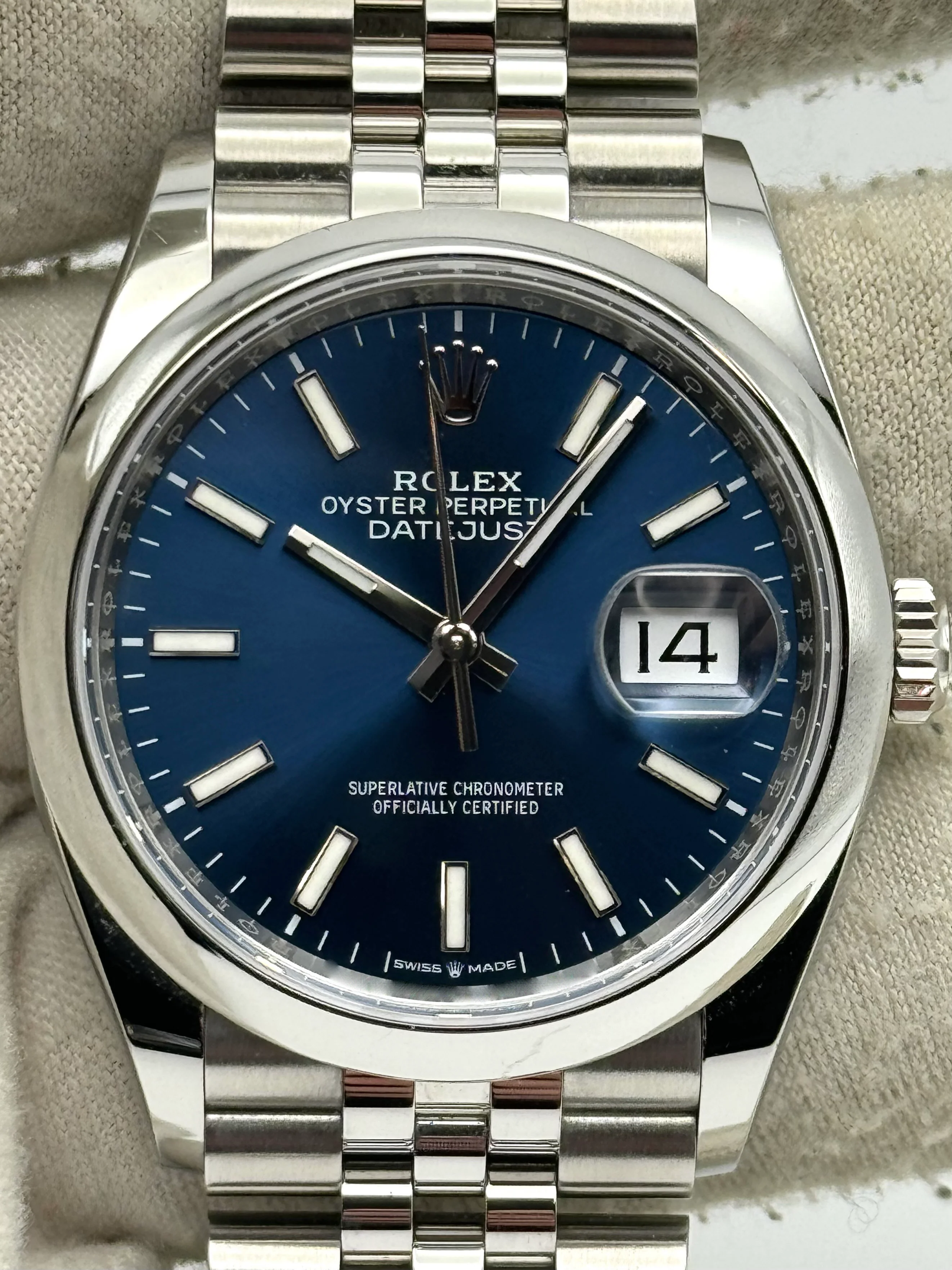 Rolex Datejust 36mm Smooth Blue Index Dial Jubilee Bracelet 126200 Box & Papers 2025