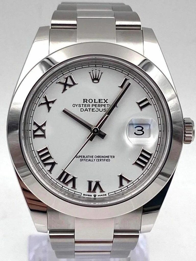 Rolex Datejust 41mm Smooth White Roman Dial Oyster Bracelet 126300 Box & Papers 2025